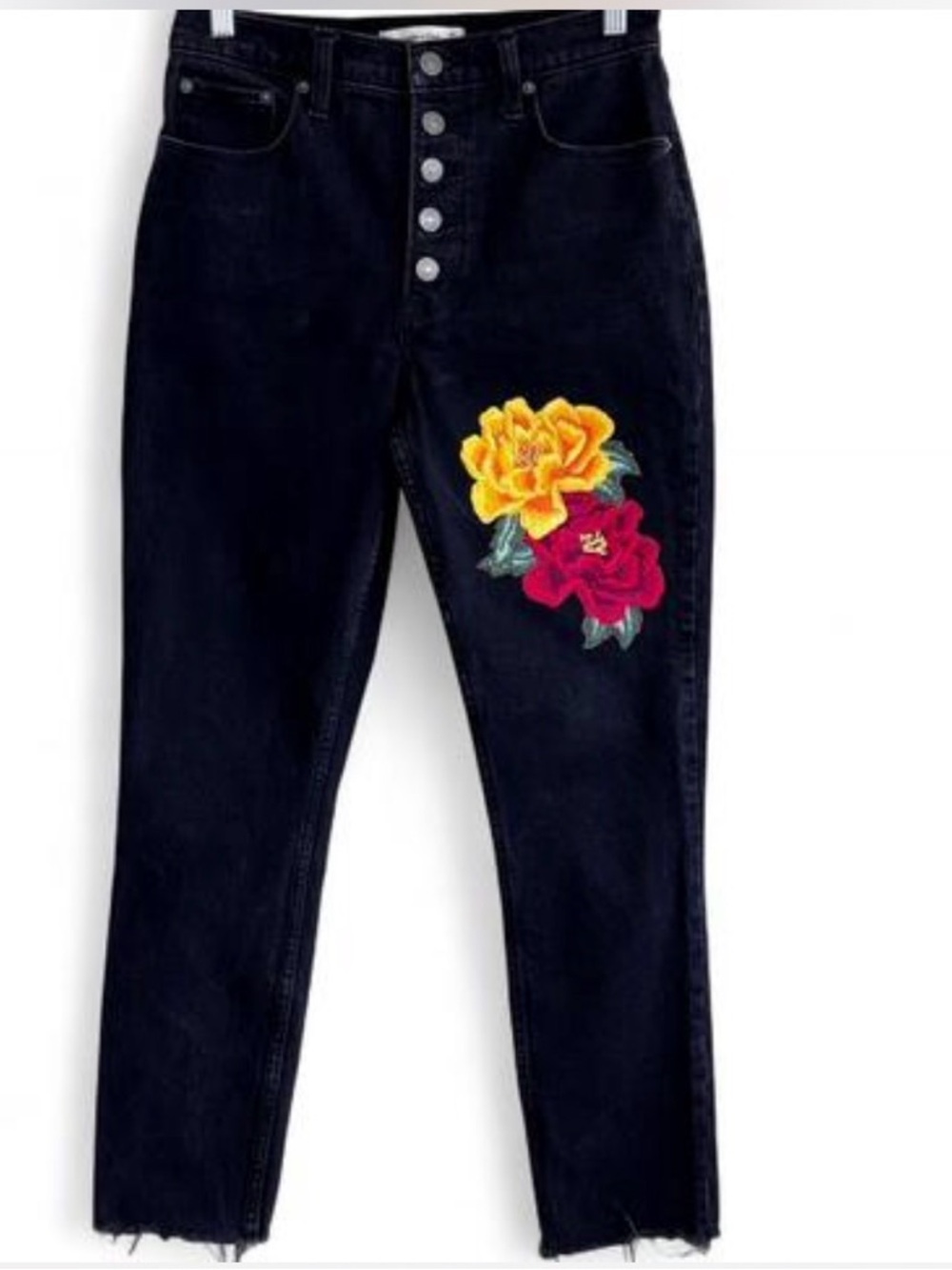 Abercrombie & Fitch Upcycled Embroidered Patched Black High Rise Skinny Jeans